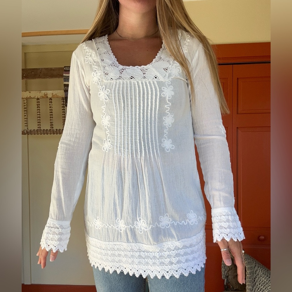 White Lace Trim Blouse